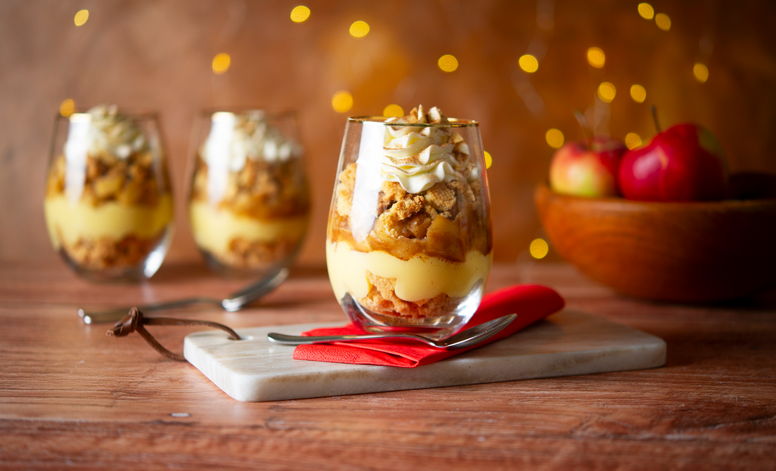  Appel trifle met zelfgemaakte crumble en banketbakkersroom