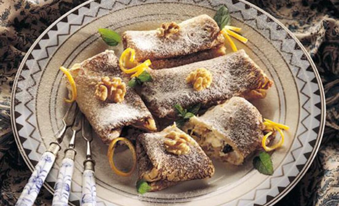 Pannenkoekpakketjes met feta en walnoten