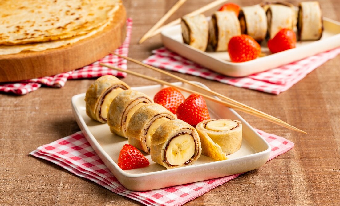 Pannenkoeken sushi met banaan en Nutella®