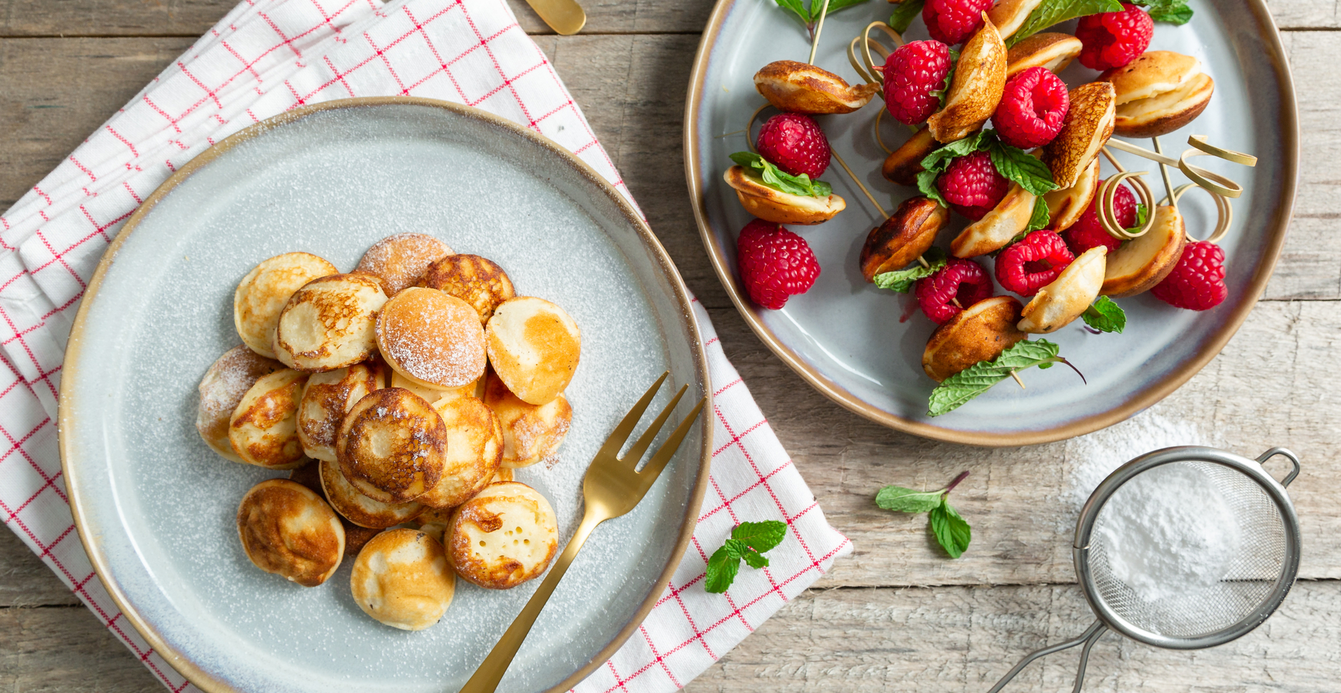 Poffertjes met mortadella en basilicum