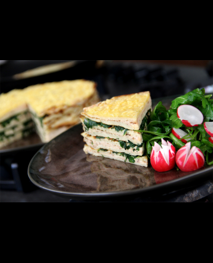 Pannenkoeklasagne met spinazie en zalm van Danna