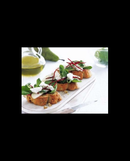 Stokbroodjes met peer en geitenkaas