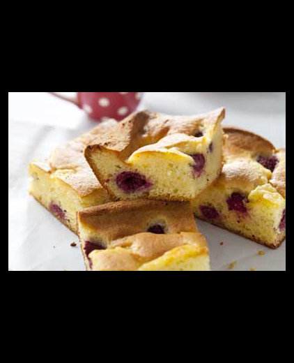 Witte chocolade brownie met frambozen