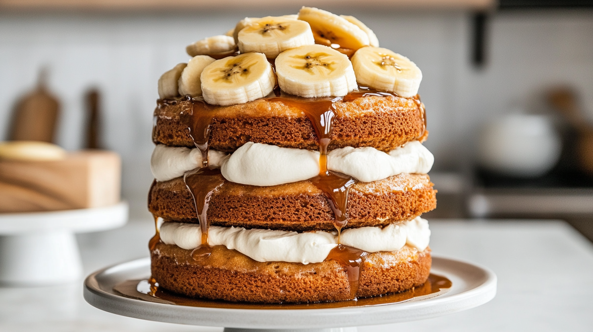 Appel-kaneeltaart met bananencrème en toffeesaus van Danna