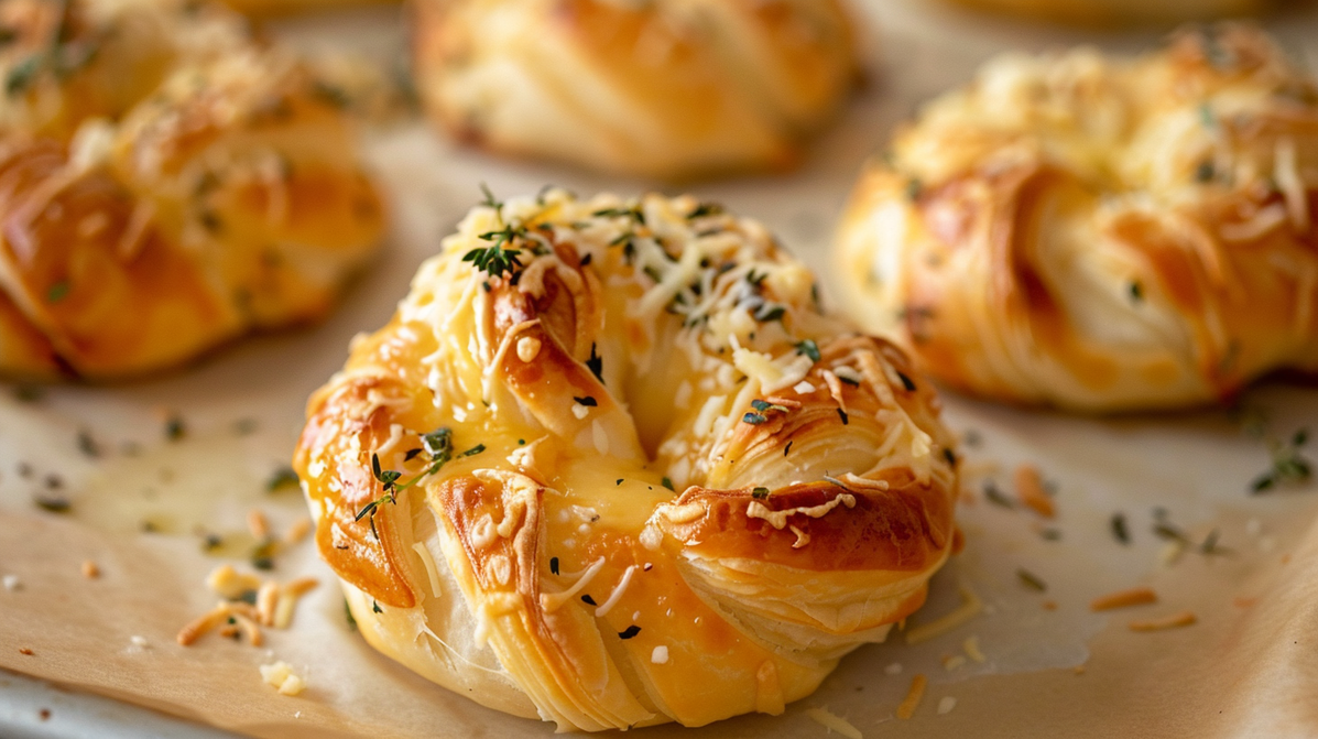 Bladerdeegknopen met kaas en kruiden